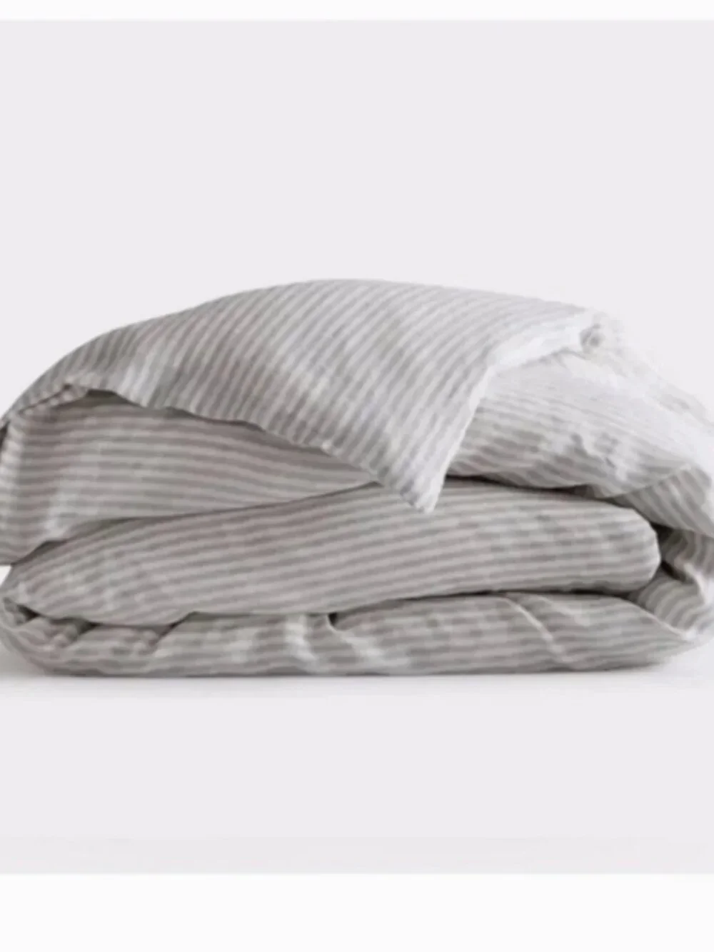 Quince European Linen Duvet Queen Cover in Grey & White Stripe
